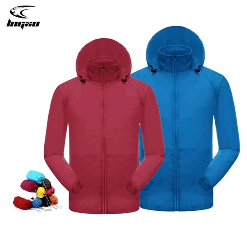 LNGXO Vestes de randonnée Femmes Hommes Imperméable À Séchage Rapide Trekking Camping Coupe-Vent Protection Solaire Manteau De Pluie Extérieur Poche À Fermeture Éclair 211112