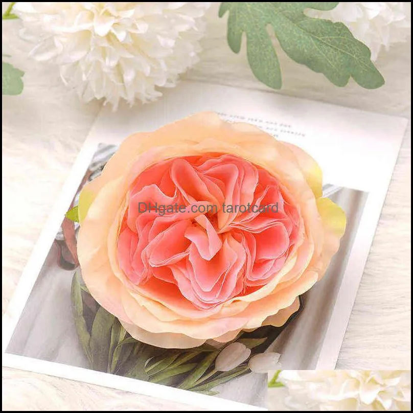 11cm Large White Peony Artificial Silk Flower Heads For Wedding Decoration DIY Wreath Gift Box Scrapbooking Craft Fake Flowers 220110