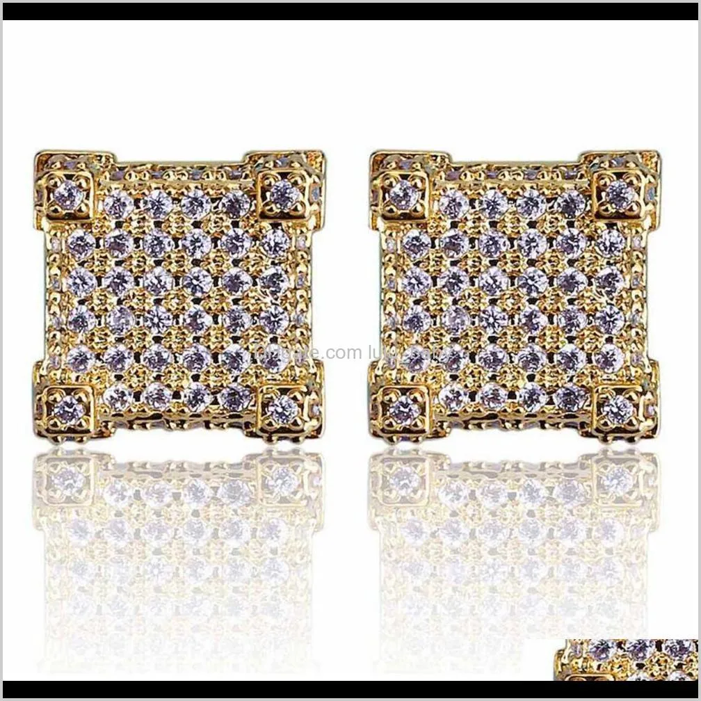 10x10mm mens zircon earring hip hop style copper material iced bling cz square stud earrings screw-back fashion jewelry