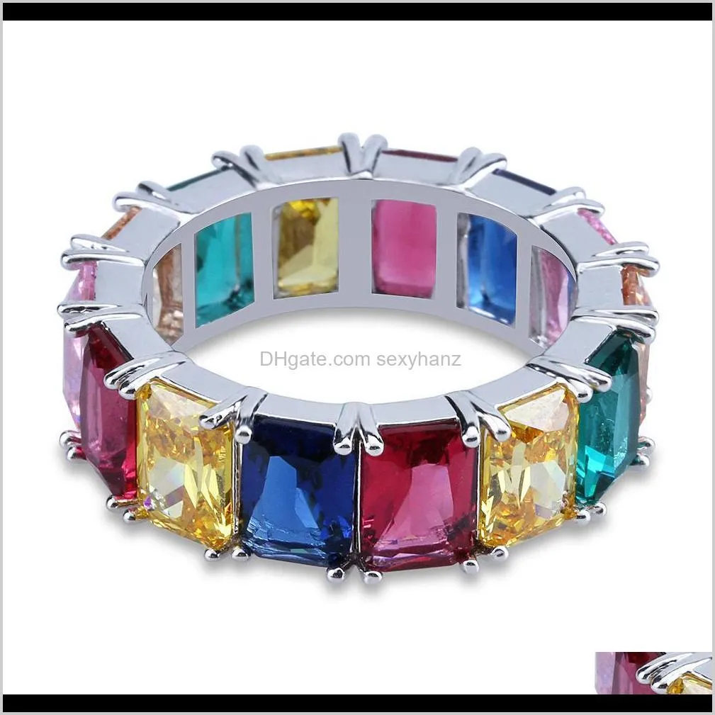 european and american hip-hop men with tiny zircon rings, colorful square zircon rings hip hop rings