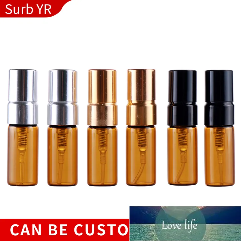 Wholesale 3ml portátil de vidro marrom frascos de perfume atomizador contencitador cosmético para óleo essencial