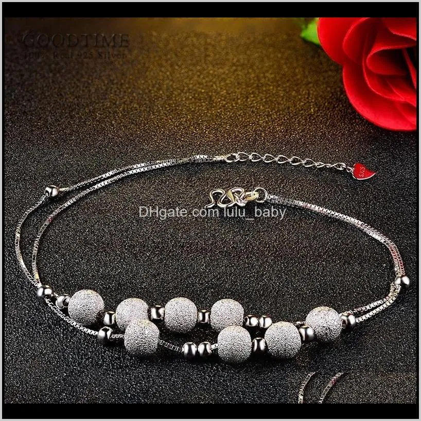 Fashion Pure 925 Sterling Silver Anklet Frosted Gold Color White Round kralen voor vrouwen enkel Bracelet voetketens sieraden F1219 2RKR 7QZ5F