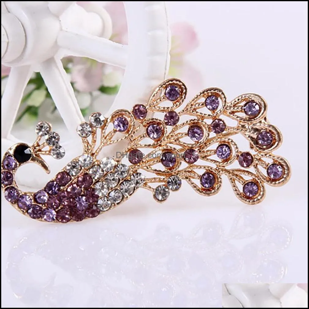 Fashion Women Shiny Full Rhinestone Hollow Peacock Brooch Pin Wedding Jewelry