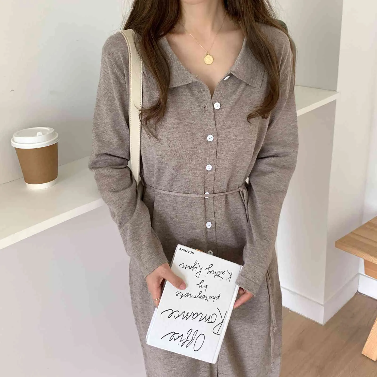 Fashion Solid V-Neck Stitching Bandage Single-breasted Sweater Fashion Solid V-Neck Stitching Bandage Single-breasted Sweater