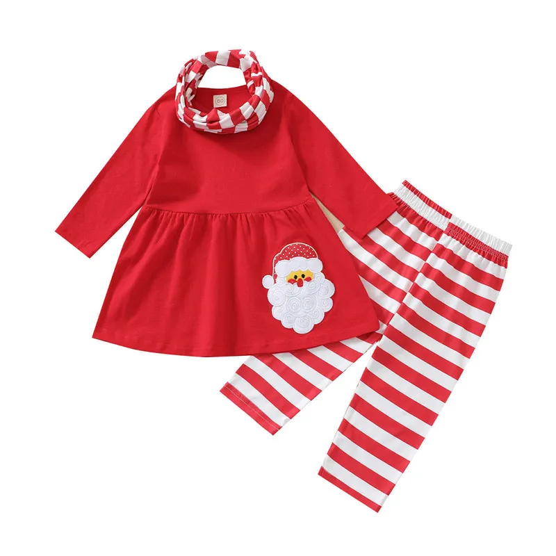 MaBaby 6M-4Y Noël Fille Vêtements Ensemble Enfant En Bas Âge Enfant Filles Santa À Manches Longues Tops Pantalon Écharpe Rouge Tenues Costume De Noël G0928