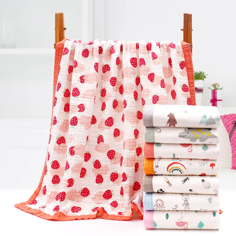 Baby Bath Towel Muslin 6 Layers 100% Cotton Towels Neonatal Child Animal printed Absorb Blanket Swaddle Wrap Bedding ZYY990