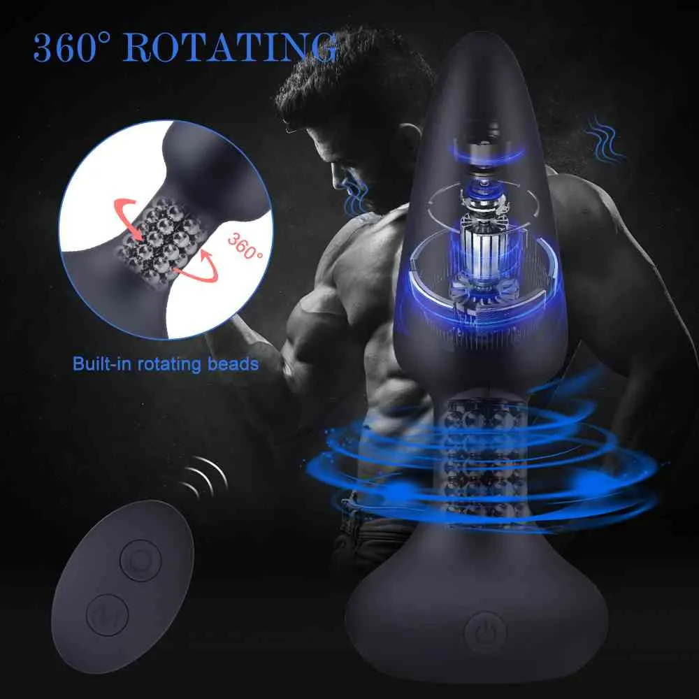yutong Vibration Butt Plugs Rotation Beads Vibrator Prostate Massage Wireless Remote Control Anal Plug Adult Toys For Man Woman2385