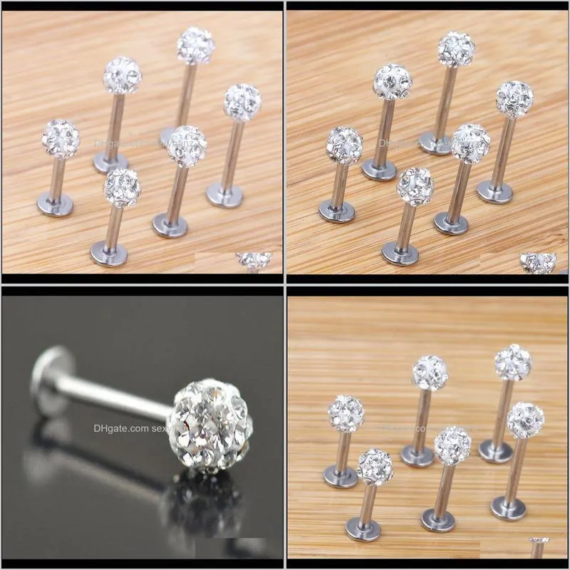 Labret Piercing Drop Delivery 2021 Stud 20Pcs/Lot 6/8/10/12Mm Boule Shamballa Claire Cz Gem Disco Bijoux de Corps Anneau à Lèvres Labret Bar Lq9T3