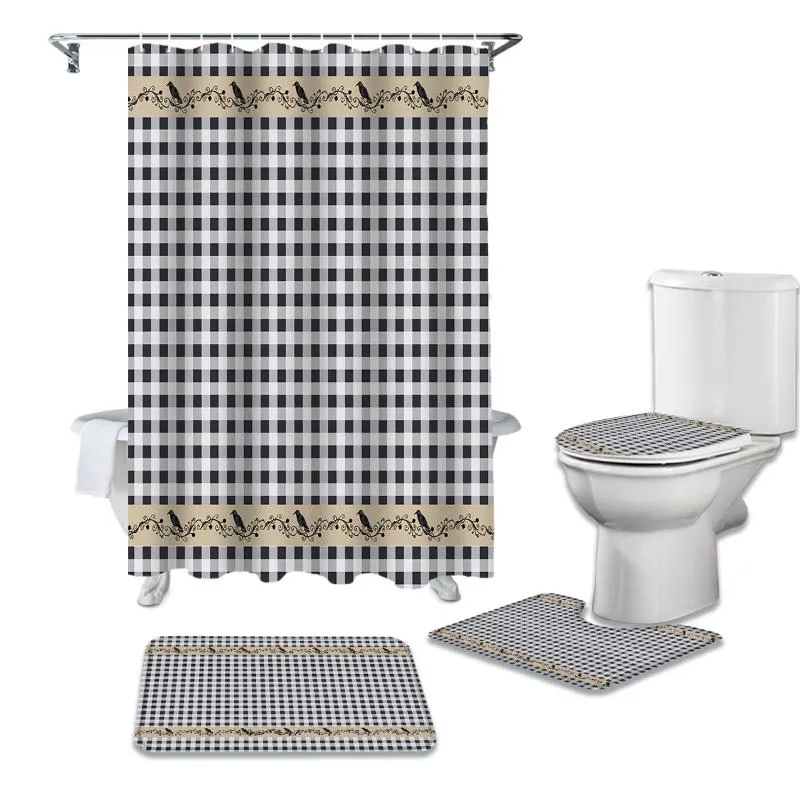 Zasłony prysznicowe Halloween motyw biały czarny kraciasty zasłona toaleta pokrywka do kąpieli mat w łazience bez poślizgu dywan wanna wystrój domu