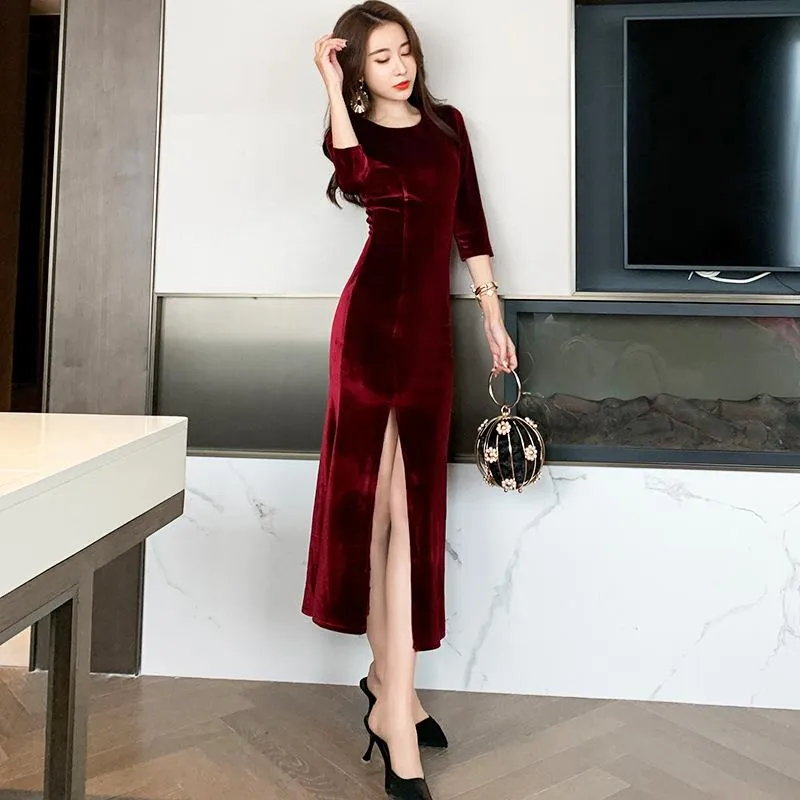 Vintage Velvet Tunic Bodycon Dress With Three Quarter Sleeves And O Neck For Women Perfect For Autumn Parties And Casual Wear From Fotiaoqiangg 35.23 In Bulk DHgate.Com