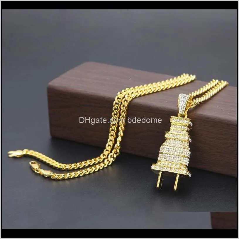 Colliers pendentifs bijoux livraison de gouttes 2021 masque Hip Hop Gold Cuban Link Chain Iced Out Plug Pendant Collier pour hommes Agyhb