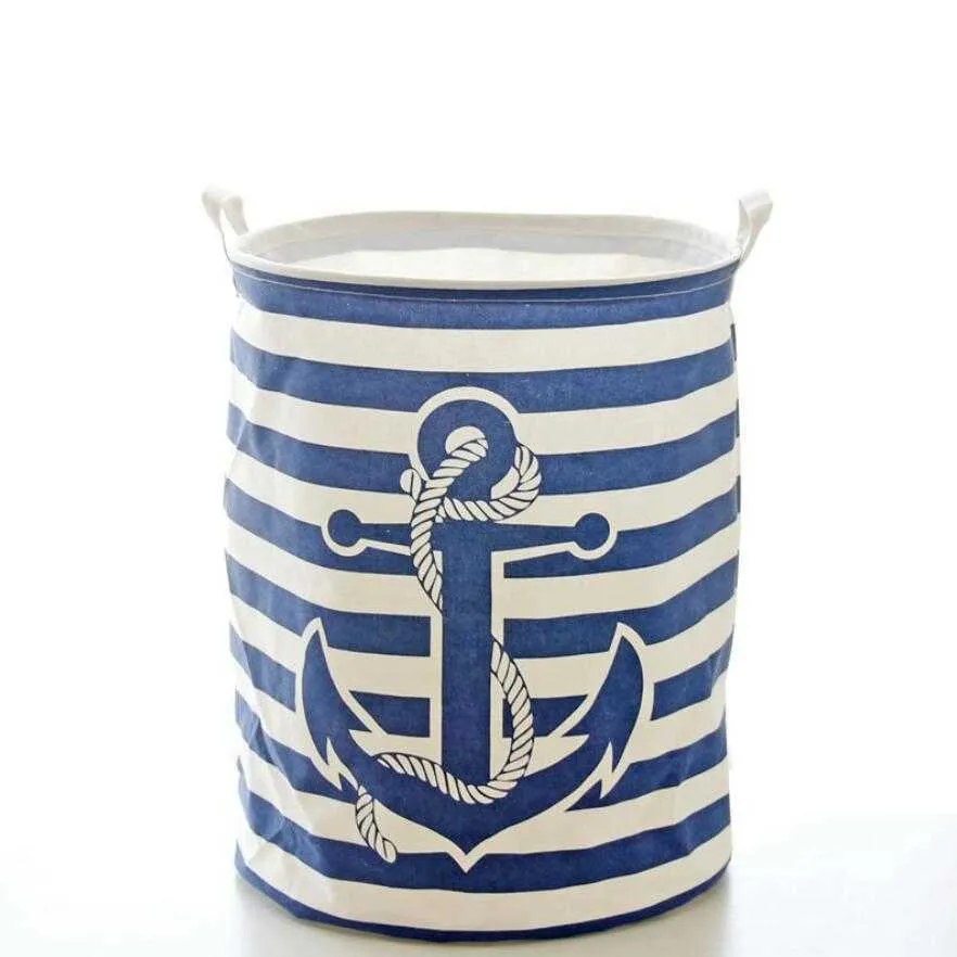 Stripe Anchor Lavanderia Hamper Dobrável Roupas À Prova D 'Água Cestas de Armazenamento Decoração de Casa Barrel Kids Brinquedo Organizador Cesta 210609