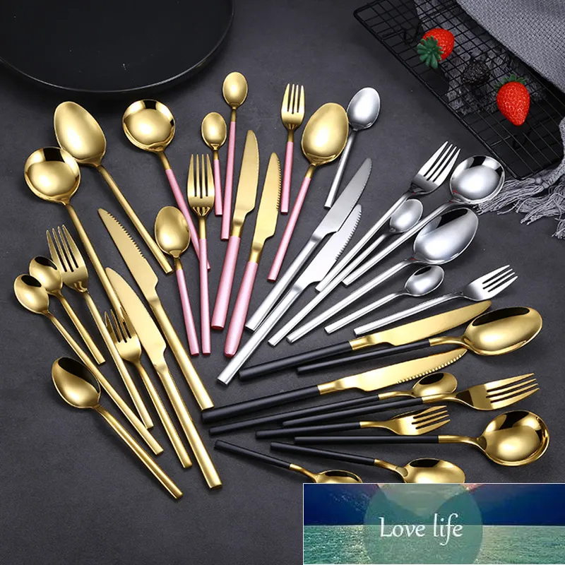 9PCSTop Grade Tableware Set Square Handle Western Knife Fork Spoon Cutlery Glossy Stainless Steel Flatware Dishwasher Kitchen Factory price expert design Quality