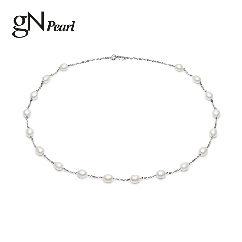 GN drop choker halsband 6-7mm naturlig sötvatten oval s kedja gnpearl fin jewerly för kvinnor flickor gåva