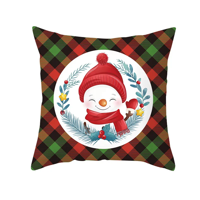 Christmas Red Green Plaid Pillowcase Santa Claus Peach Skin Pillow Cushion Home Pillowslip Decorations 10 styles w-01157