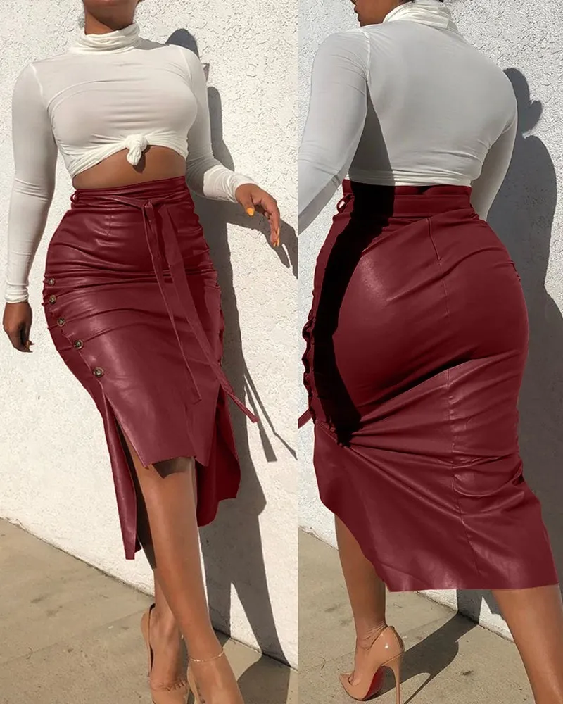 Leather pencil skirt trendy discount
