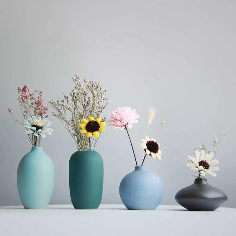 Blumenvase im japanischen Stil, bunte Keramik-Blumenvase, minimalistische Desktop-Mini-Vase, Heimdekoration, Handwerk, SH190925