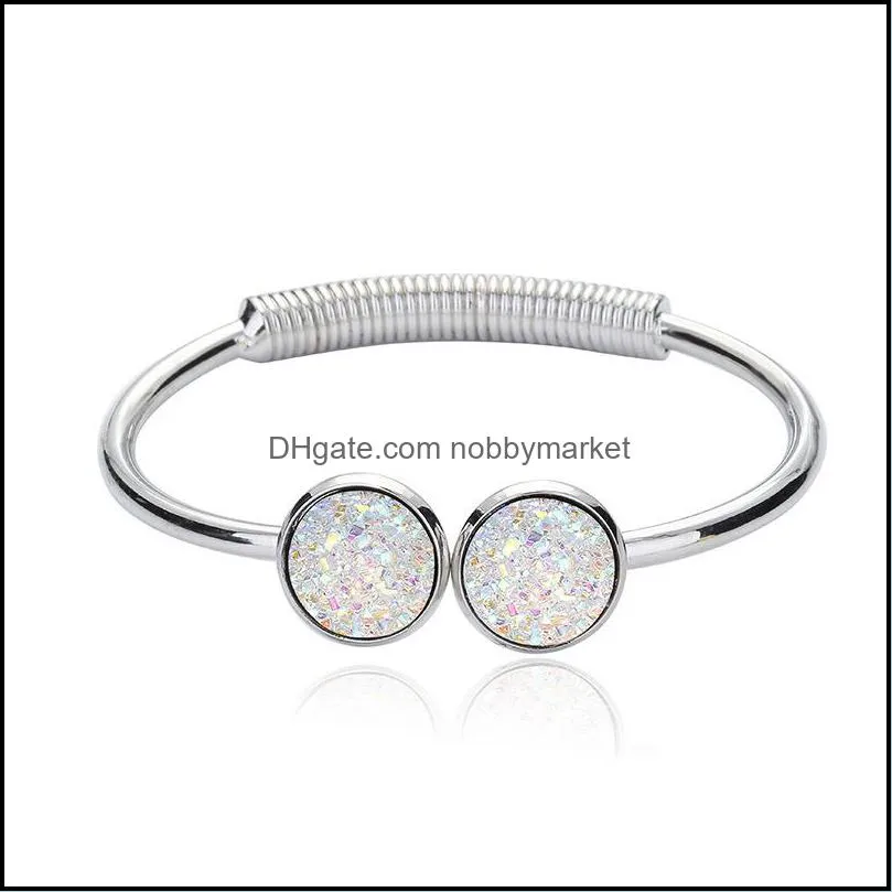 Top quality Druzy Cuff Bangles Round Natural Geode Stone Rhinestone Pave drusy charm Expandable wire bracelets For women Fashion