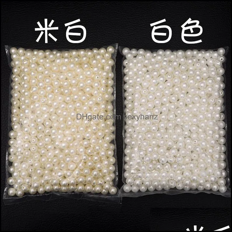 200pcs Imitation Pearl Beads 4/5/6/8/10mm Big Straight Hole White/Beige Loose Spacer Beads for Jewelry Making Diy Components 1507 V2