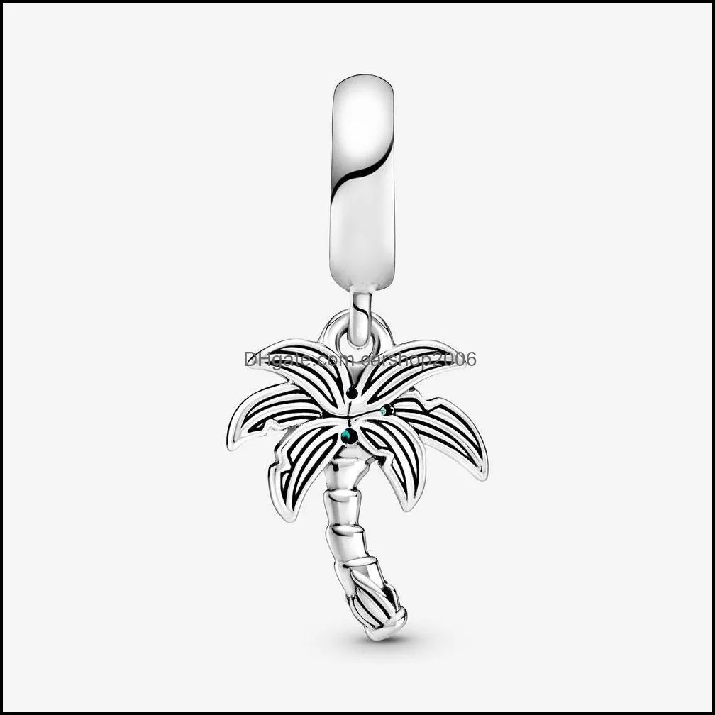 100% 925 Sterling Silver Palm Tree & Coconuts Dangle Charm Fit Original European Charms Bracelet Fashion Wedding Egagement Jewelry