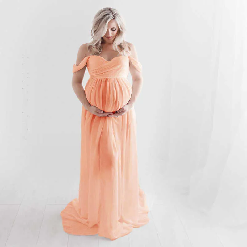 写真のための肩のないマタニティドレス女性のためのセクシーなフロントスプリット妊娠ドレス