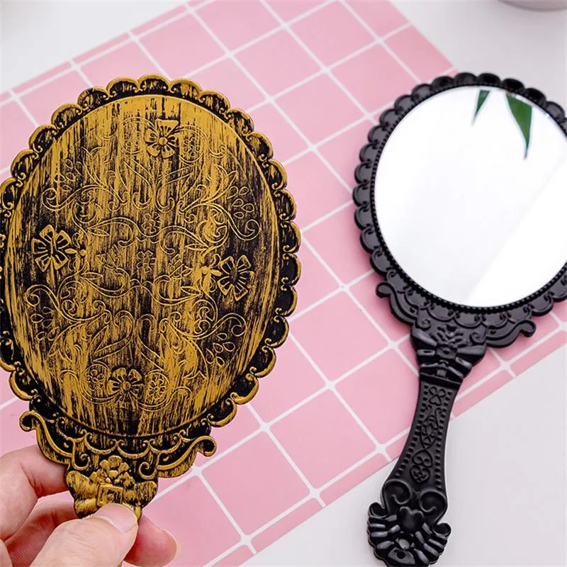 Vintage Pattern Handle Makeup Mirror Bronze Rose Gold Pink Black Color Personal Cosmetic Mirror