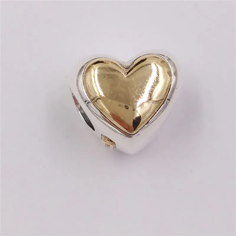 925 Sterling Silver aesthetic jewelry pandora 14k Domed Golden Heart charm anklets cute diy bracelets making for women teen girls necklace bead bangle 799415C00