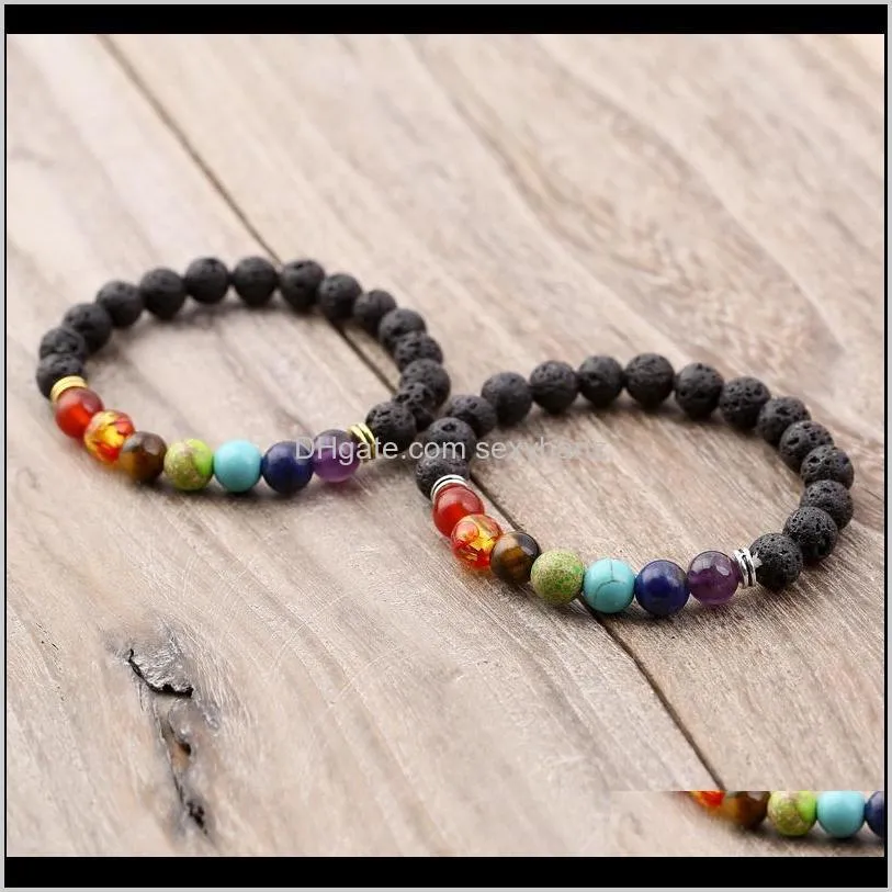 7 chakra bracelet men black lava healing balance beads reiki chakra buddha prayer natural stone yoga bracelet women jewelry wholesale