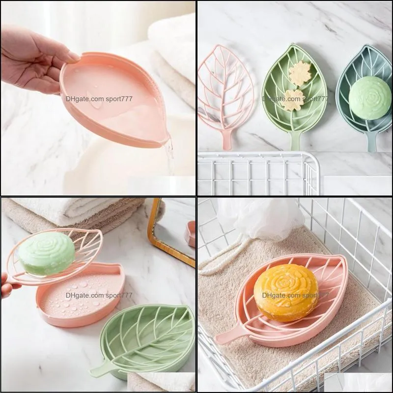 Lot Double wall Plastic Leaf shape Soap Dishes Soap Tray Holder Storage Soap Rack Plate Box Container for Bath Shower Bathroom