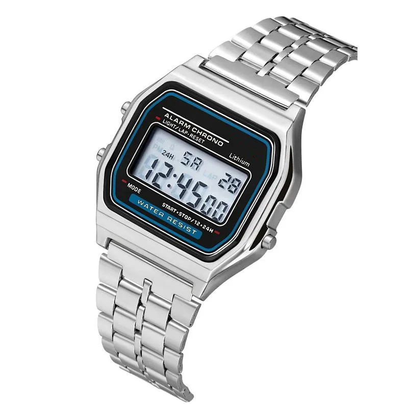 F 91W Men Hed Watch Ultra Thin Gold Silver Sports Watch Multifunction Metal F91W
