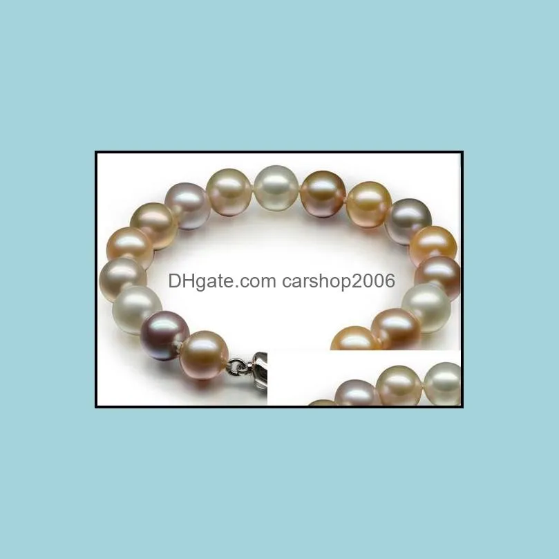 Charming 9-10mm round south sea multicolor pearl bracelet 7.5-8 inch S925 silver