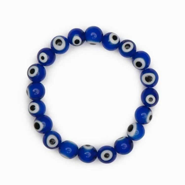 10pcs / lot verre bleu blanc oeil bracelet perlé femmes femmes hommes élastiques filet stretch grec bijoux