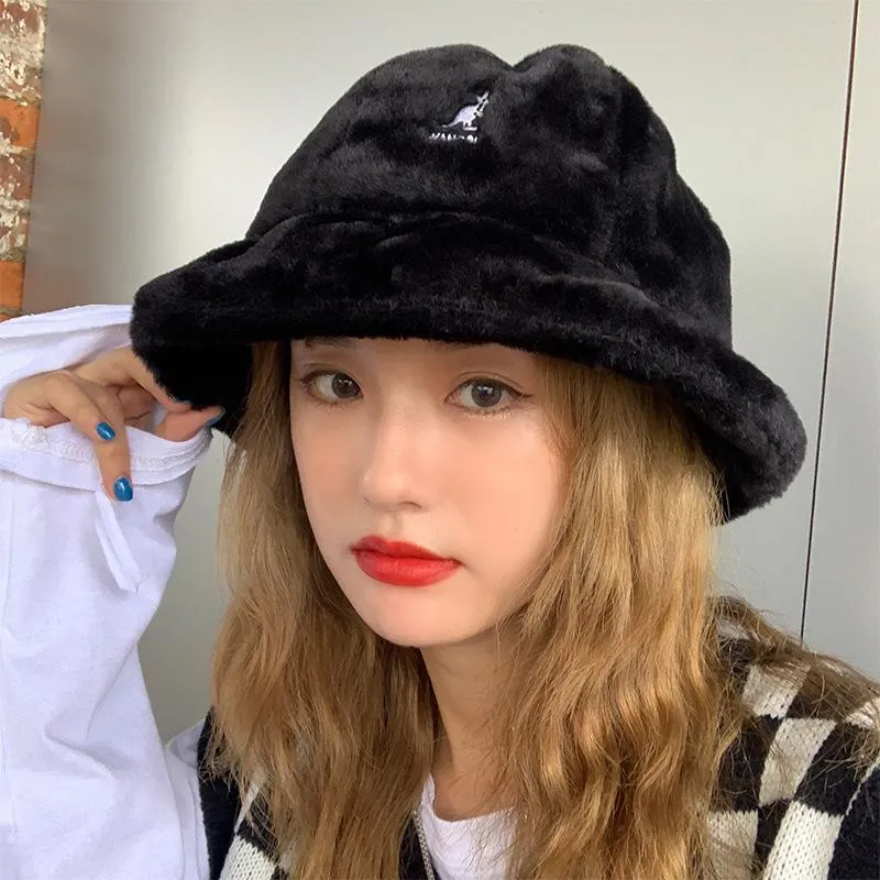 Winter Kangol Fur Oversized Fluffy Bucket Hat For Women Wide Brim