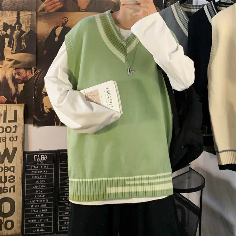 2021 neue Mode Marke Pullover Männer Pullover Weste Ärmellose Slim Fit Jumper Strickwaren Herbst Koreanische Stil Casual Kleidung Männlich Y0907
