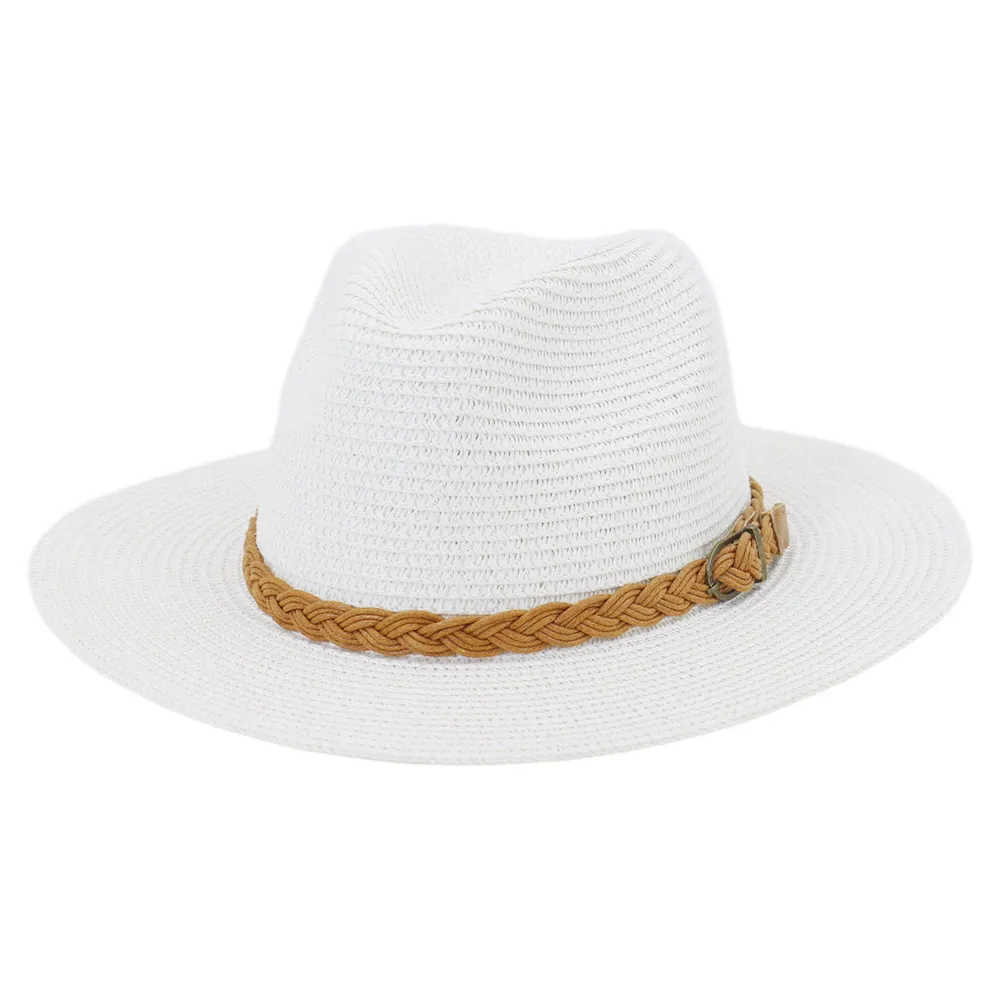 Whole Men Kobiety Składane czapki Panama Caps Summer Sun Ochrony Słomka Kapelusz szeroko rozbity czapka plażowa White227f