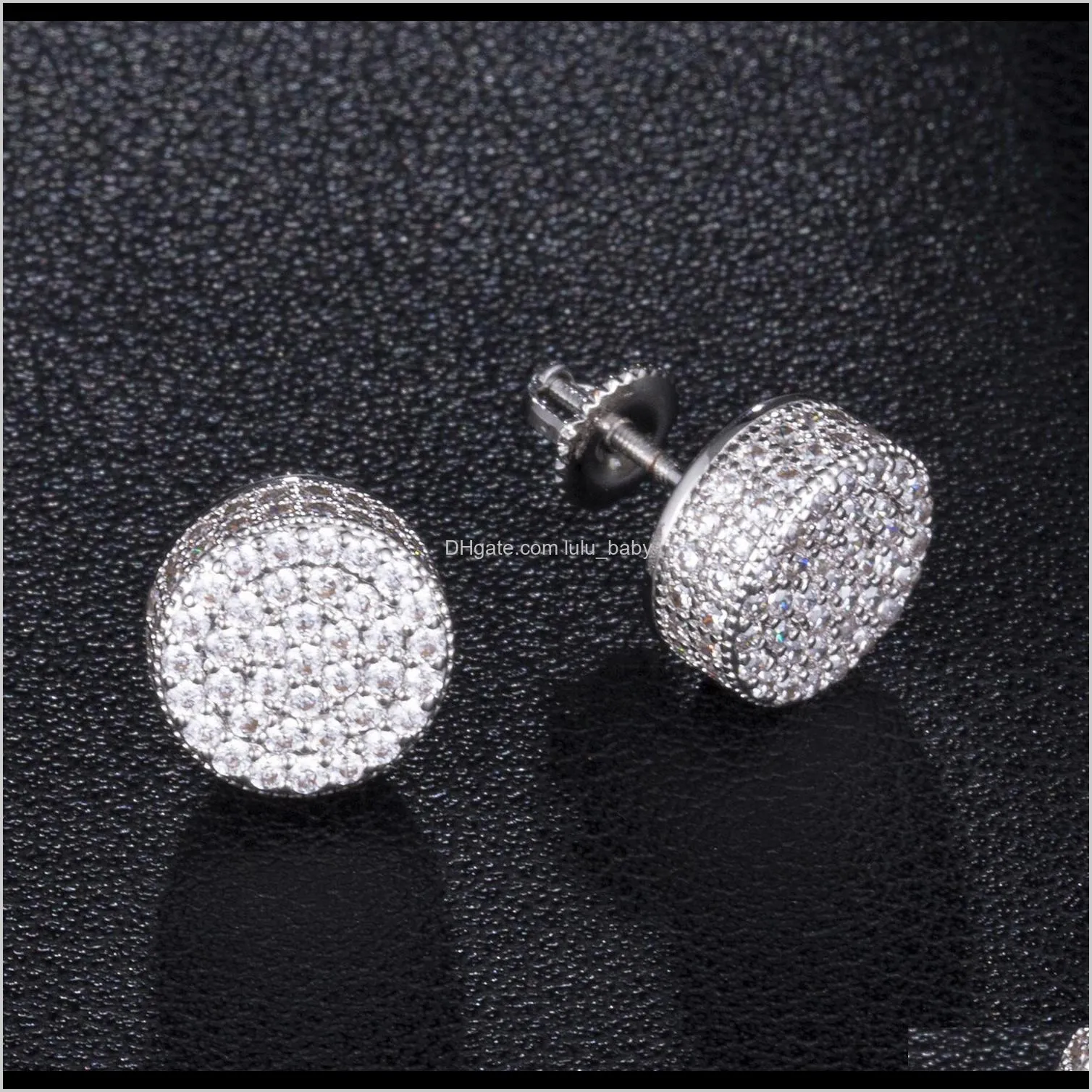 d&z men`s hip hop iced out micro paved cz round stud earrings for male party jewelry brincos