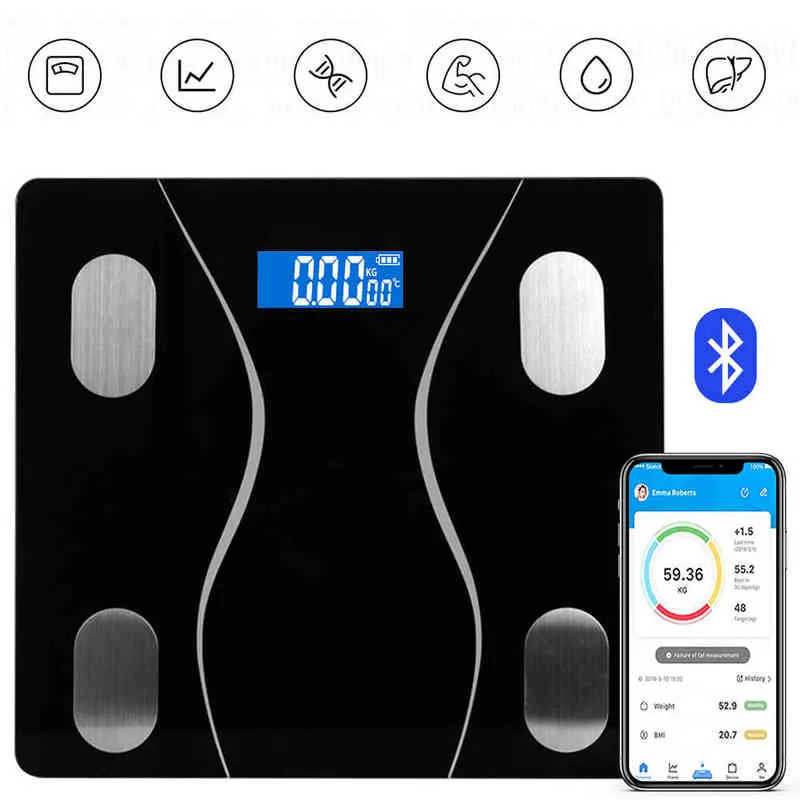 Balanço Eletrônico Escala de Pesagem BMI Body Composition Analisador Bluetooth App Digital Bathroom Balanças LCD Exibição Corporal Fat Scale H1229