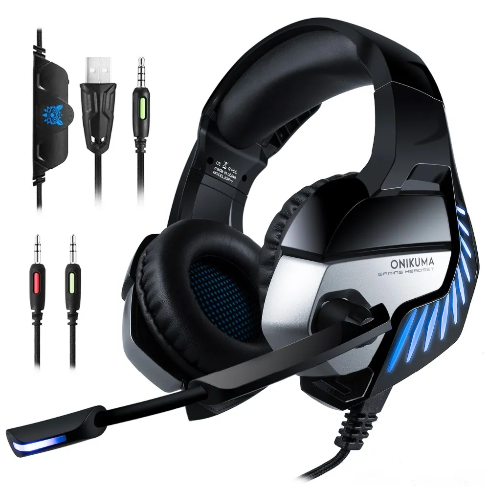 Onikuma k5 pro 3.5mm fones de ouvido de jogo melhor casque fone de ouvido fone de ouvido com microfone LED para tablets laptops / ps4 / novo xbox um