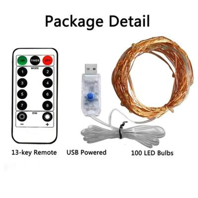 Strings Fairy Lights Batteriebetriebene USB-Plug-In-LED-Girlanden-Schnur Wasserdichter Fernbedienungs-Timer für Partydekoration