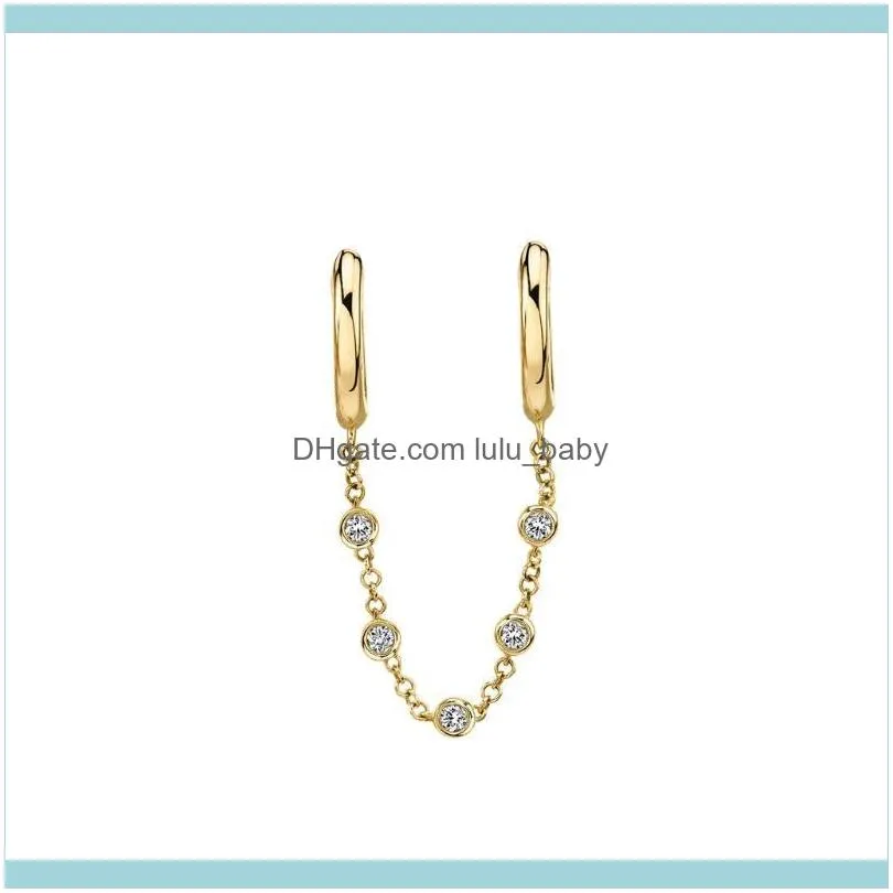 Hoop & Huggie Double Circle Long CZ Zircon Chain Cartilage Earrings For Women Gold Small Round Fashion Jewelry 20211