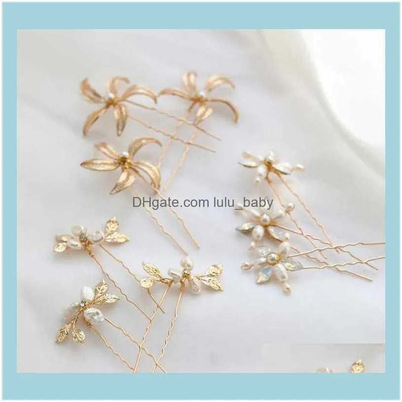 Freshwater Pearls Jewelry Bridal Pins Clips Gold Leaf Wedding Headpiece Handmade Women Hair Piece Ornament