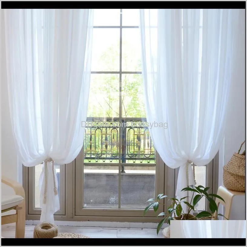 curtain finished white chiffon sheer curtains floor balcony gauze living room bay window white gauze simple and modern