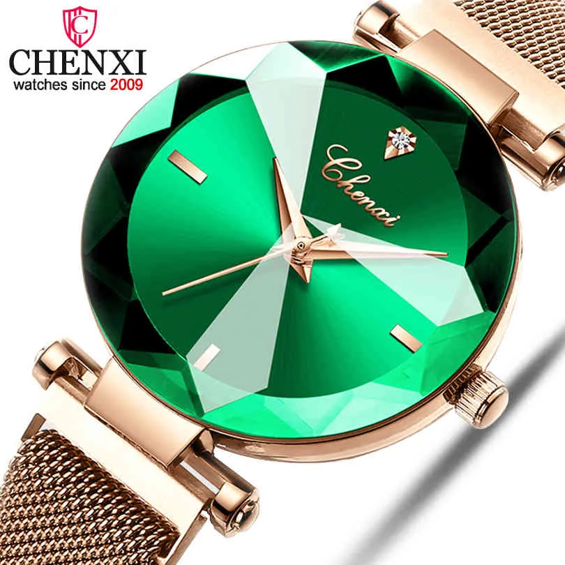 Chenxi Moda 4 Cores Gem Cut Geometry Cristal Luxo Luxo Quartz Relógios Mulheres Vestido Mulher Relógio Mulheres Zegarek Damski Q0524