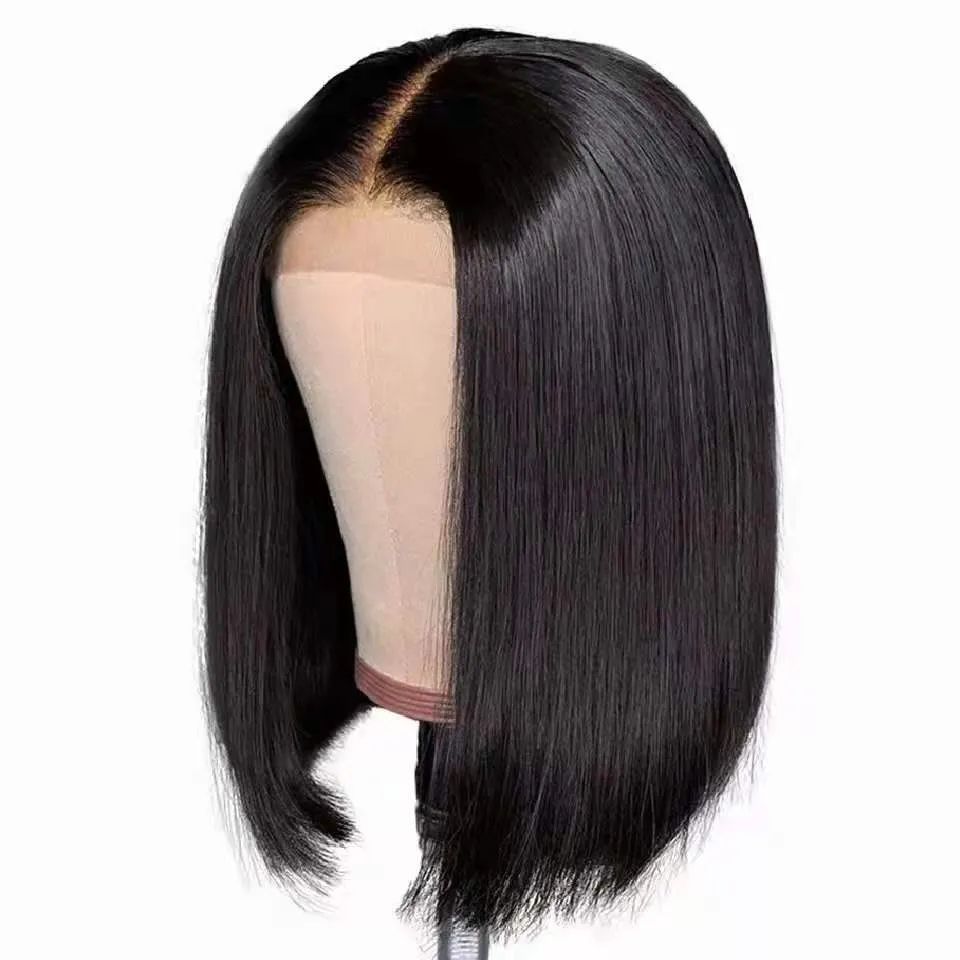 Human Hair Bob Wigs 4x4 Lace Closure Pre Plucked with Baby Hairs Short Brazilian Straight Wig for Black Women