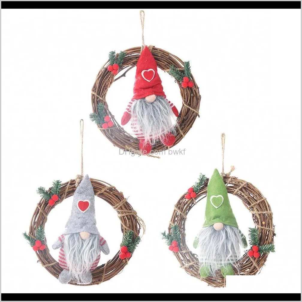 1pc christmas decorations for home faceless santa claus rattan ornament doll merry christmas new year kids toys 21x21cm