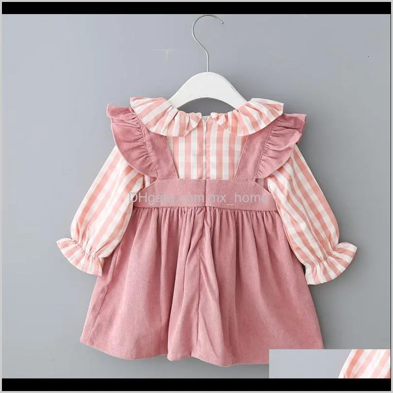 2021 new 1st`s kindergarten birthday for spring newborn baby girls striped sewing long sleeve princess f22l