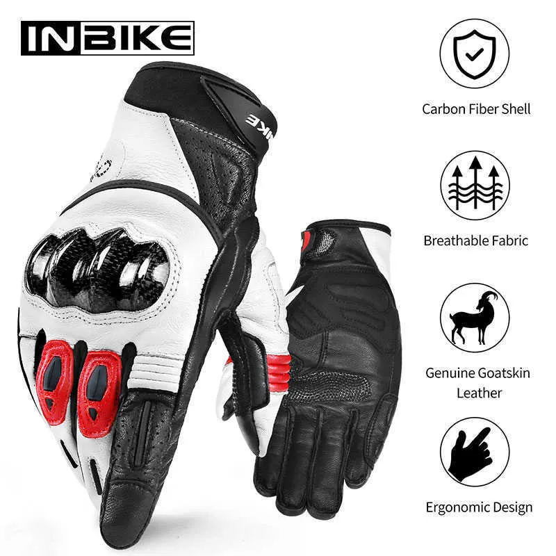 Inbike Läder Motorcykelhandskar Andningsskydd Skärm Motocross Handskar Moto Sport Racing All Season Guantes H1022