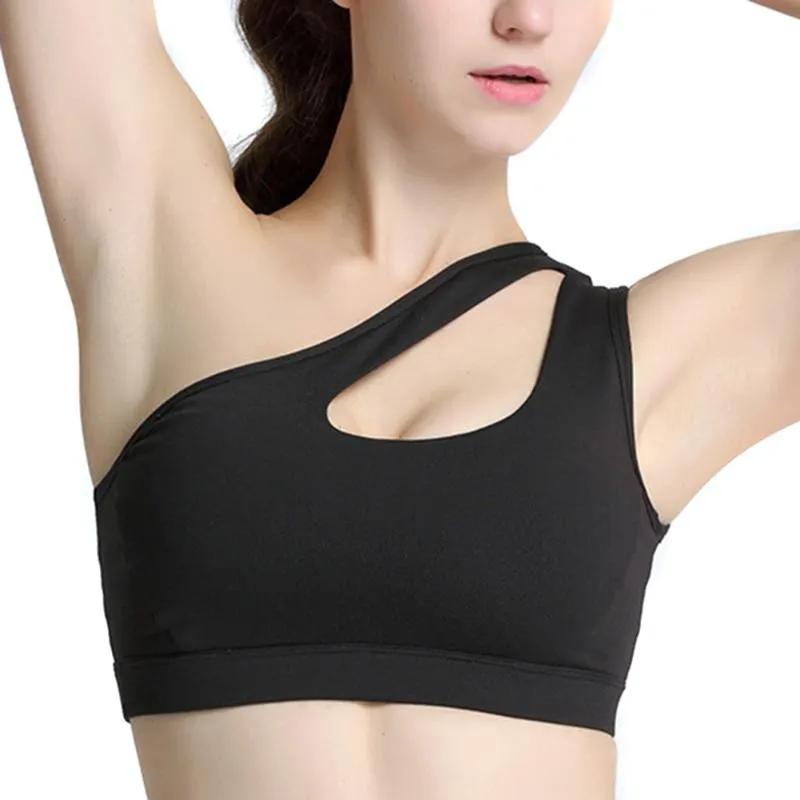 Vêtements de sport sans anneau en acier sport soutien-gorge à une épaule antichoc course creux soutien moyen haut court H7JP