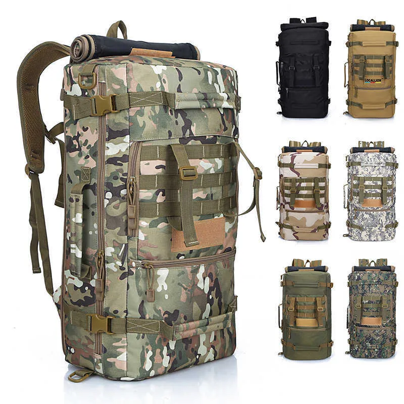 Hommes Femmes Alpinisme Sac À Dos Militaire Tactique Camouflage Sac Camping En Plein Air Randonnée Trekking Étanche 50 L Femme Voyage Q0721