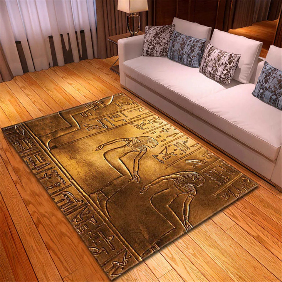 Égypte ancienne élément impression 3D tapis salon maison décor égyptien Absorption d'eau tapis de salle de bain grand tapis de chevet 210727